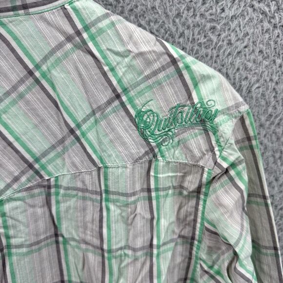 Quicksilver Mens XL Green Plaid Pearl Snap Button Up Shirt Regular Fit Cotton - Picture 7 of 9